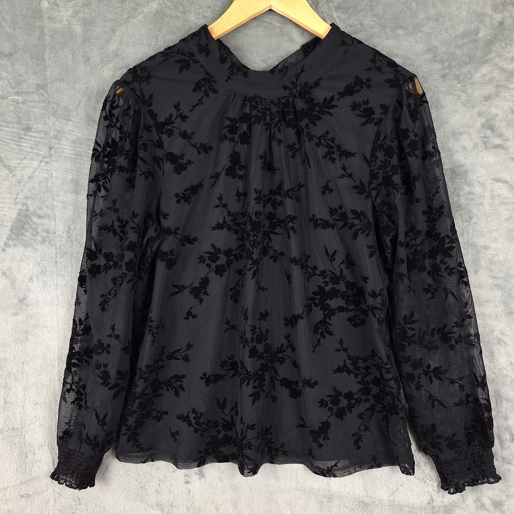 Whimsigoth Velvet Burnout Top Womens Large Black Dark Romantic Floral Fairy Goth